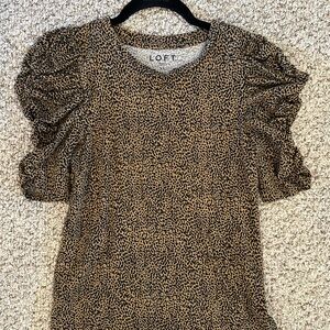 LOFT Leopard Print Puff Sleeve Top